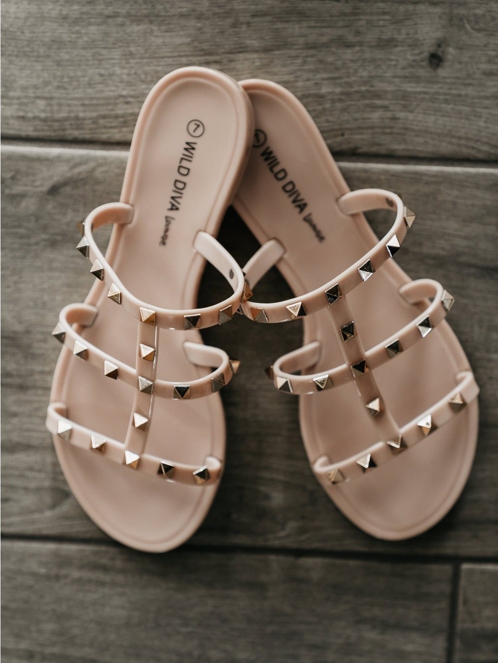 Wild Diva Blush Pink Pyramid Stud Multi-Strap Sandals